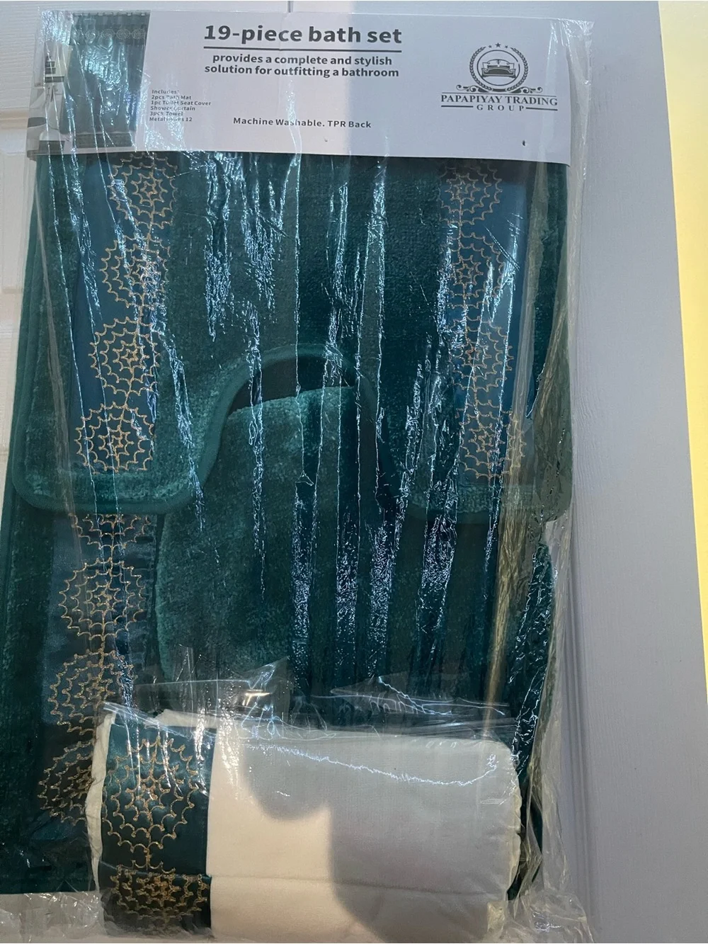 19-Piece Teal Bath Set with Gold Accents